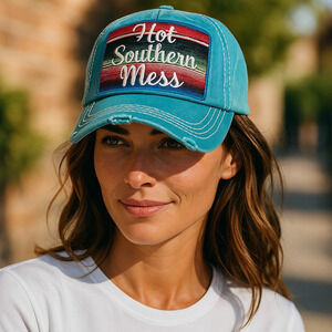 KBETHOS Vintage Distressed Hot Southern Mess Cap Hat Aqua Thick Stitch